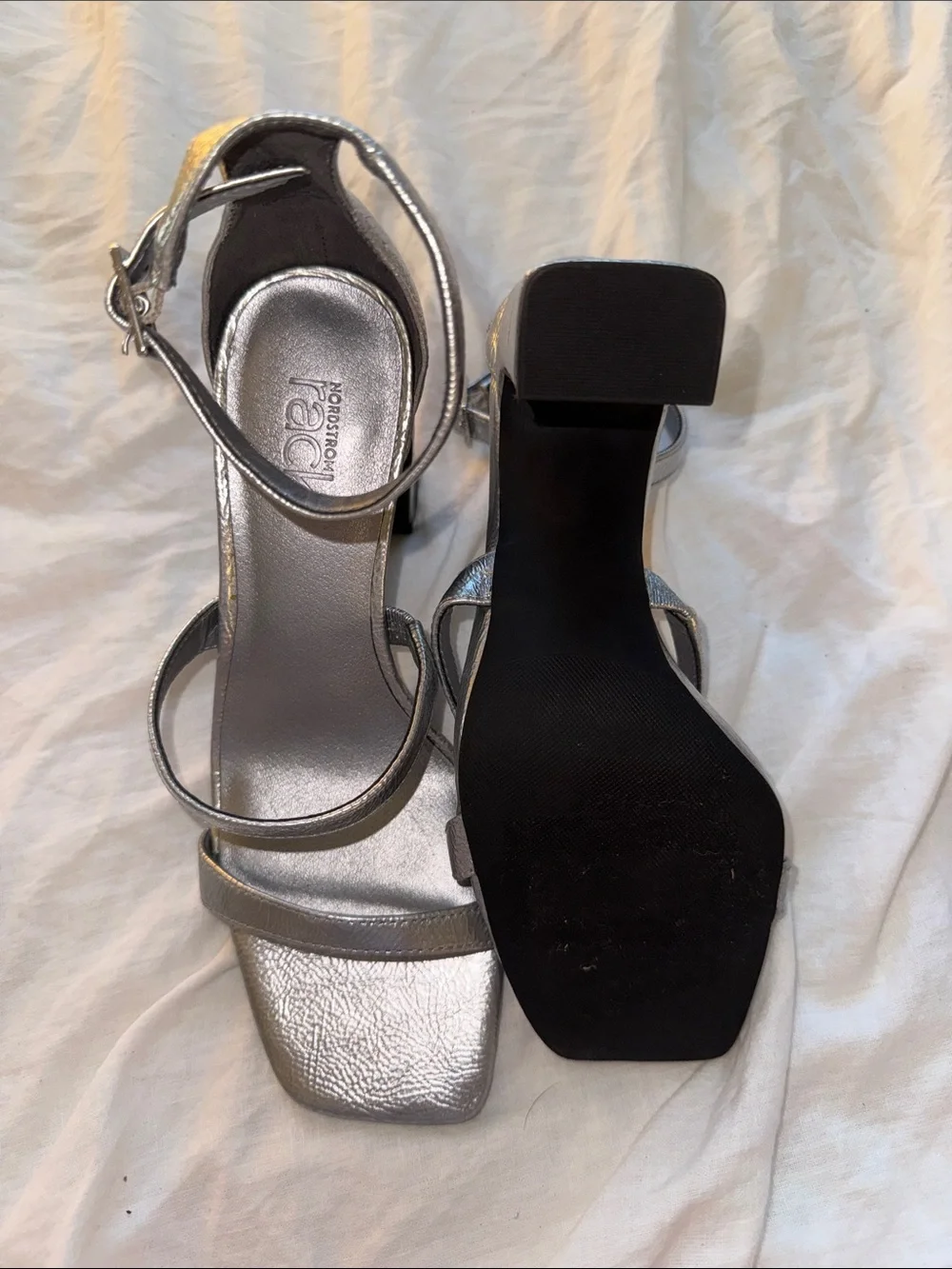 Nordstrom Rack Silver Strappy Block Heel Sandals - Metallic Women’s Size 5